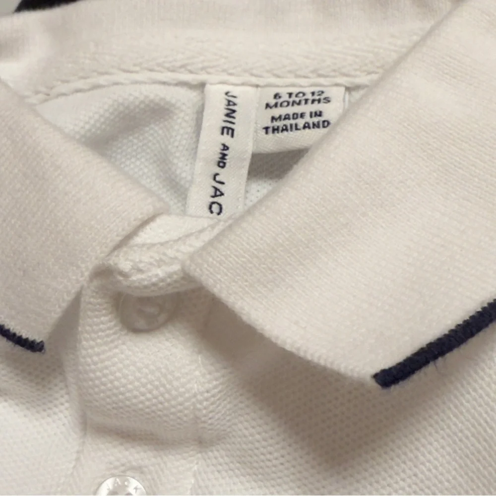Janie &Jack White Polo body Shirt with Striped Shorts 6-12 months